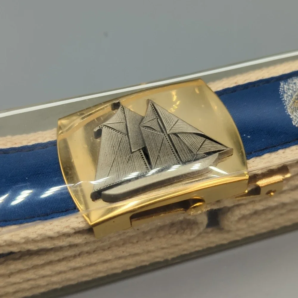 Skipper's Canvas Web Belt Nautical Boat Vintage Solid Brass Buckle Size 42 NEW
